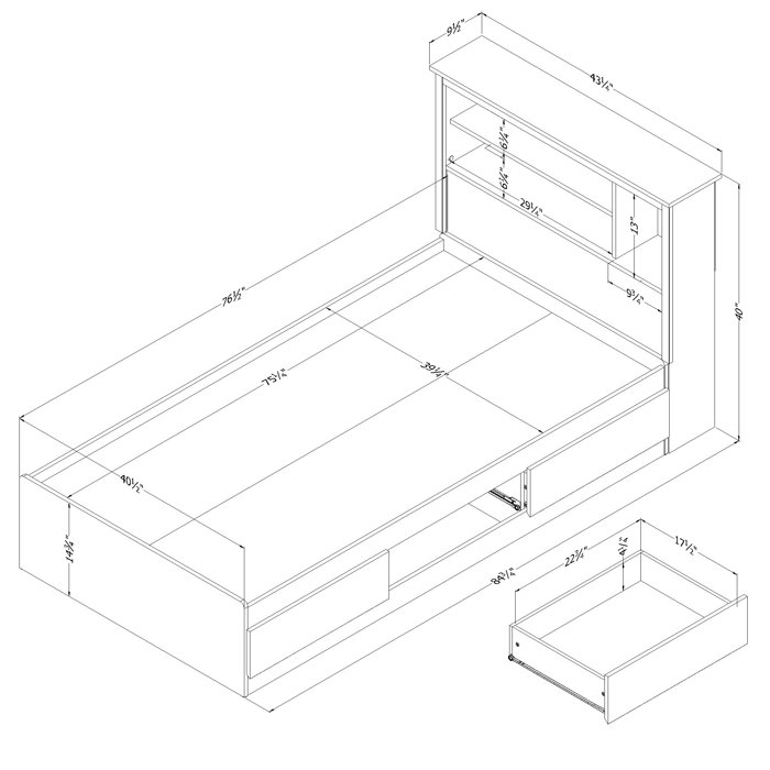 South Shore Gramercy Twin Storage Bed And Bookcase Headboard Set